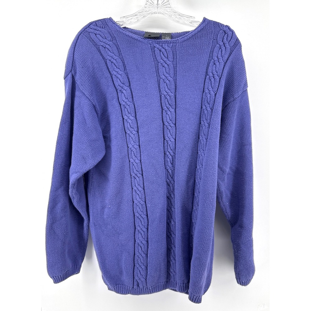 Lizwear Vintage Purple Cable Knit Cotton Sweater Womens Large Periwinkle Crew